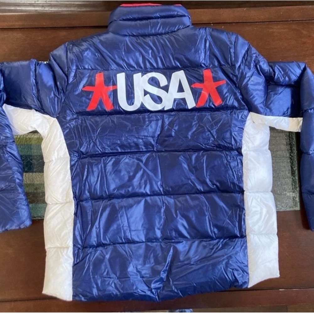 New Spyder Down Puffer Jacket. Red White and Blue. 600 fill. Women’s Large NWT